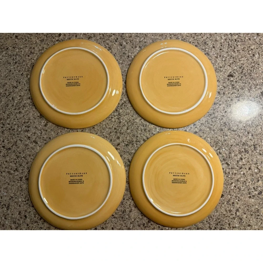 Pottery Barn RUSTIC OLIVE Salad Dessert Plates Italian Olives SET OF 4